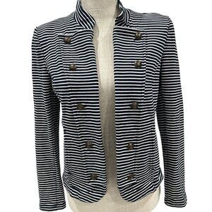 Tommy Hilfiger Womens Striped Black White Military-Inspired Blazer Jacket Size M